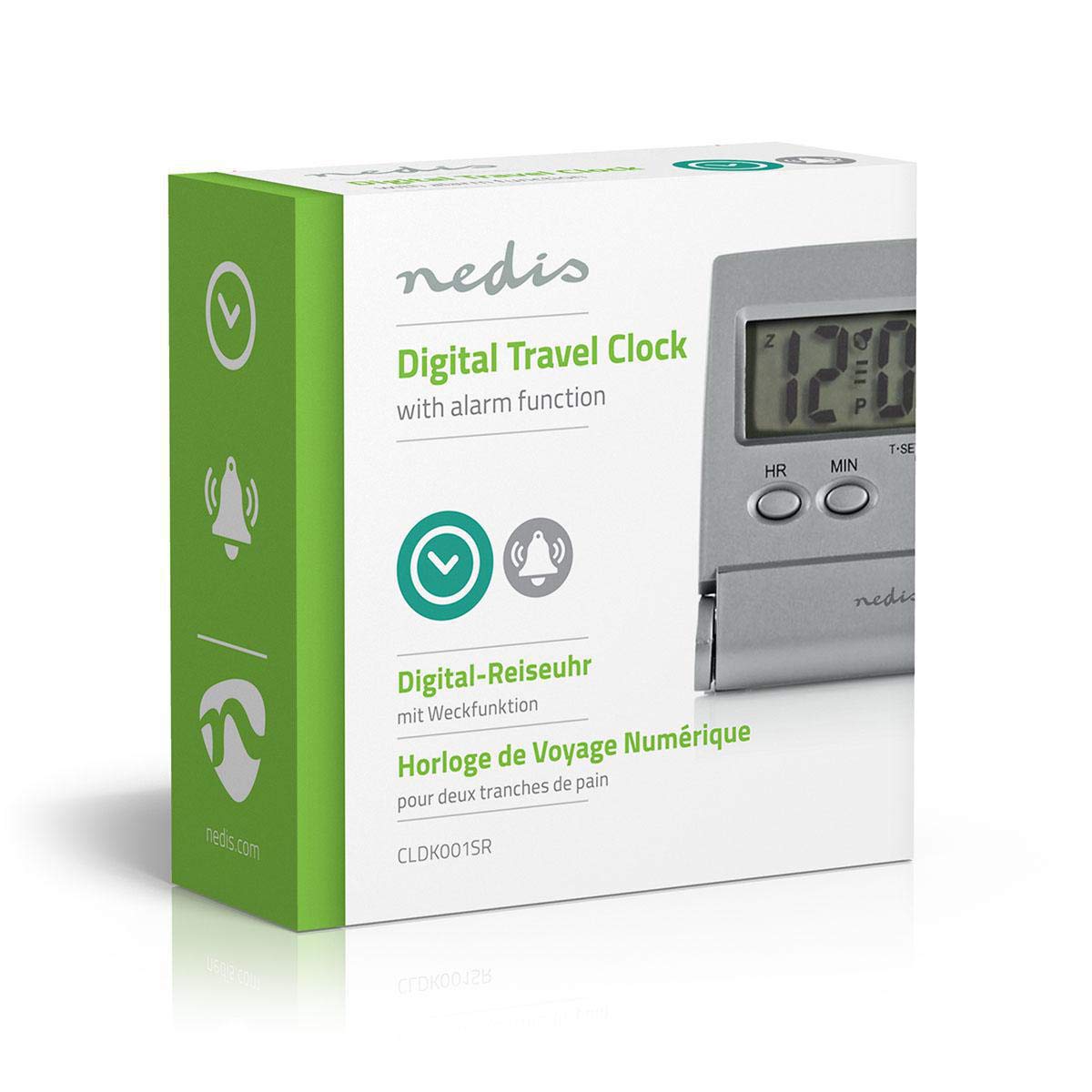 Nedis Réveil de Voyage Di gital Plat Pliable