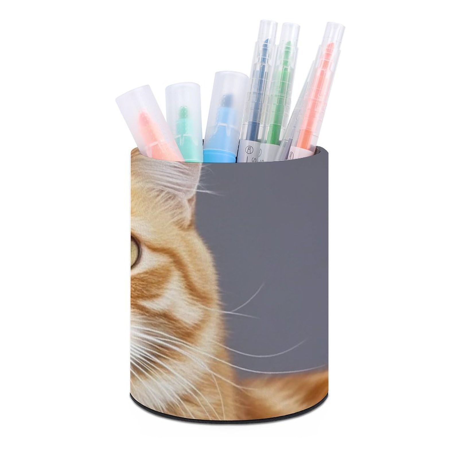FekiLoot PU Leather Round Pen Holder Cat Pencil Holder Desk Organizer Pen Organizer Pen Cup Pencil Cup Caddy Desktop Stationery Organizers for Office Home Supplies