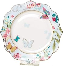 YBK Tech Bone China Dessert Plate/Salad Plate Ceramic Plate for Breakfast Afternoon Tea- Butterfly Pattern (Blue (7.5inches Salad Plate))