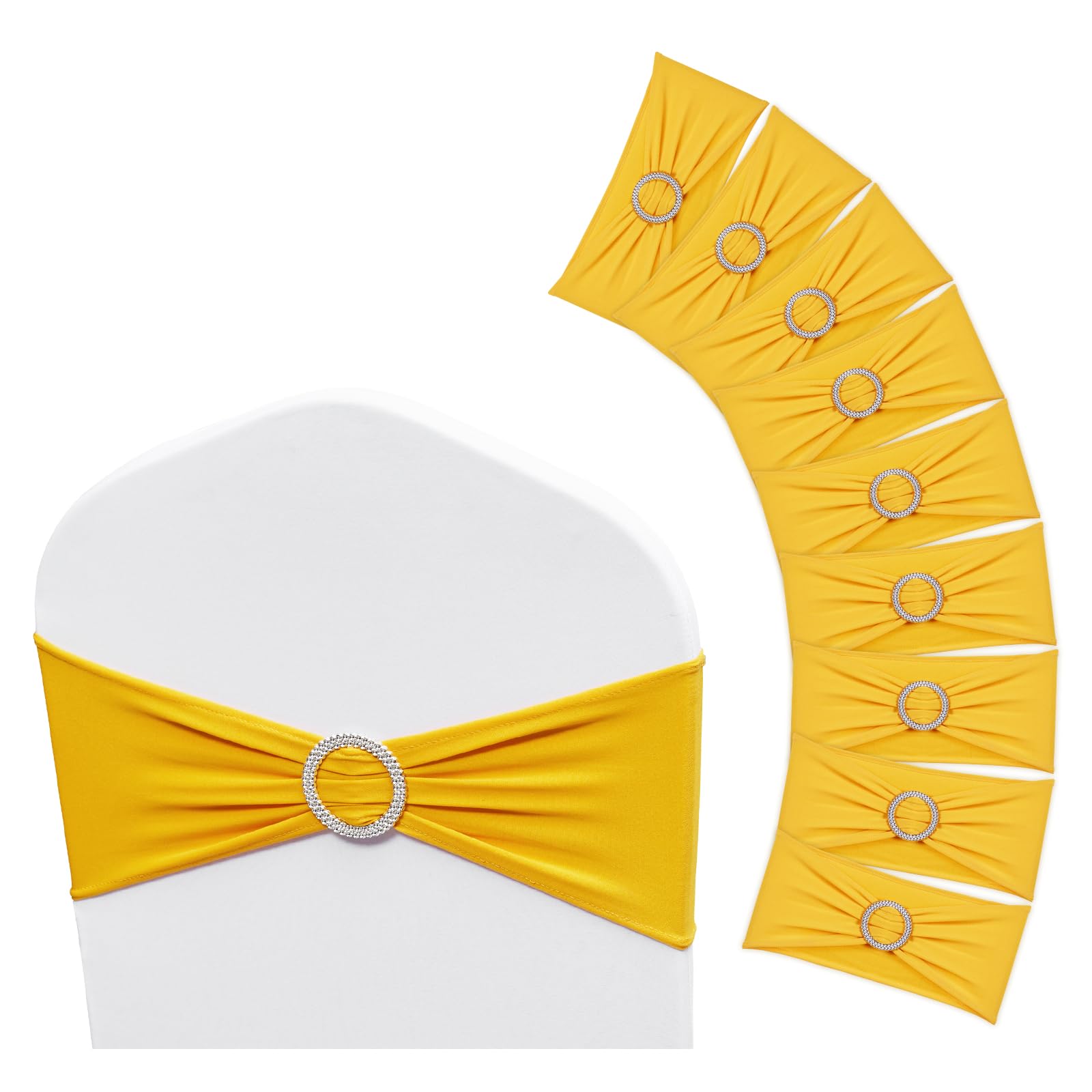VEVOR Fajas de Spandex para Sillas con Bandas Elásticas y Hebilla, para Bodas y Fiestas (50 Piezas, Amarillo Dorado)