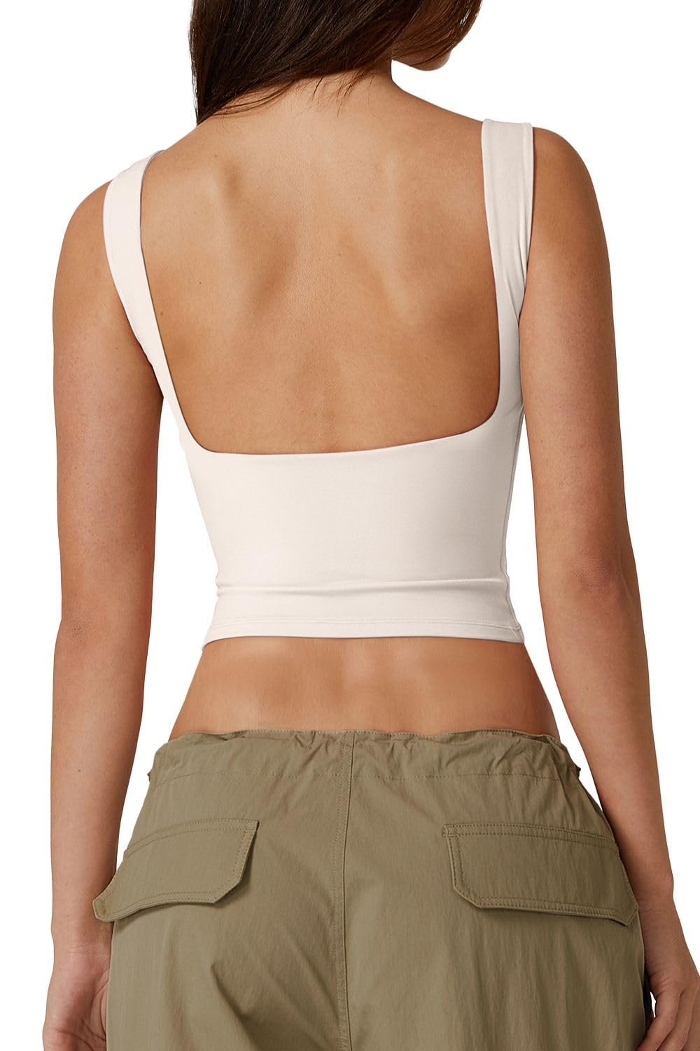 QINSEN Women's Sexy Open Back Sleeveless Crop Tank High Neck Slim Fit Cropped Tee Shirt Y2k Tops