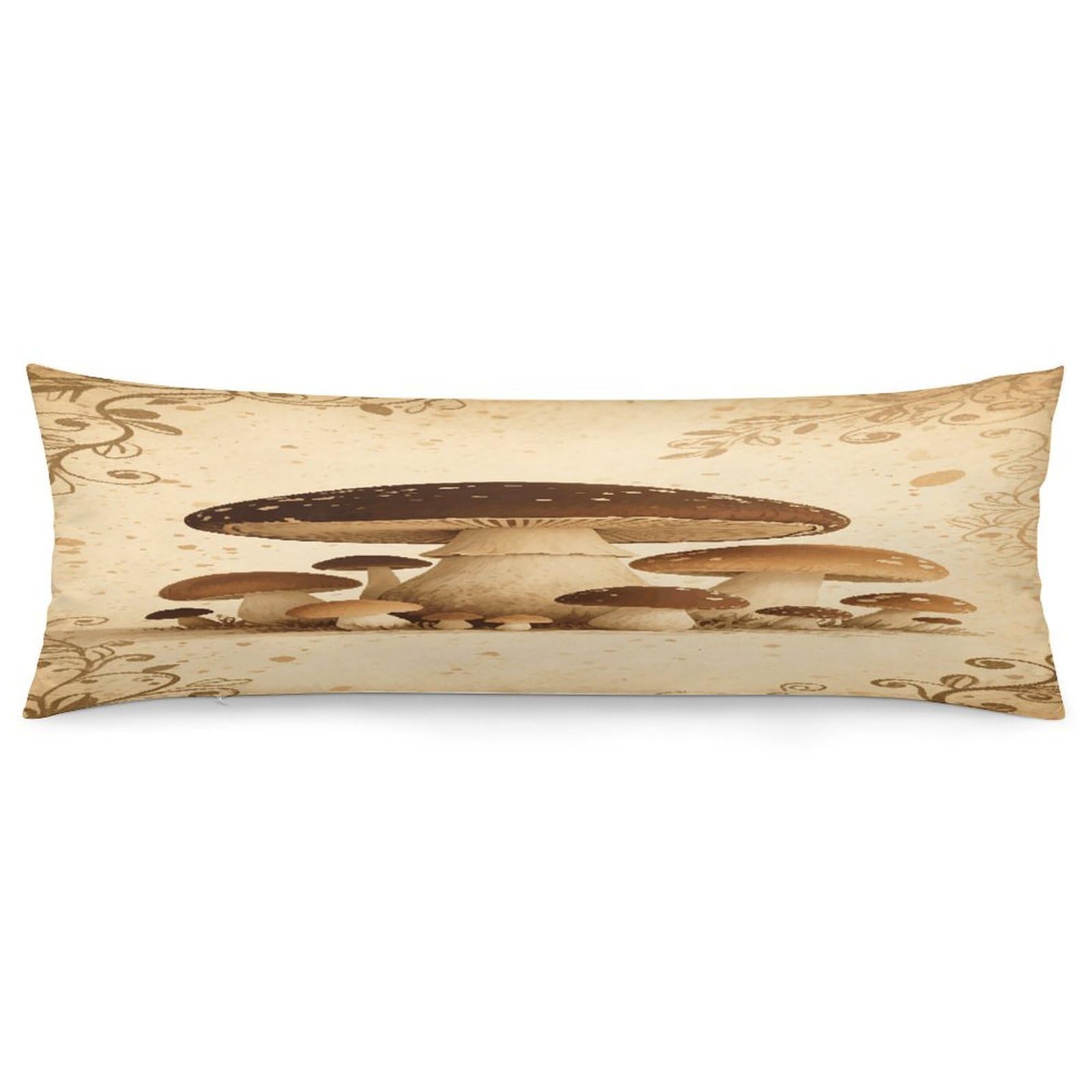 Vintage Mushroom Pillowcase Basics Body Pillow Pillowcase with Zipper Retro Pillows Protector Long Pillow Case Cover for Hot Sleepers and Night Sweats