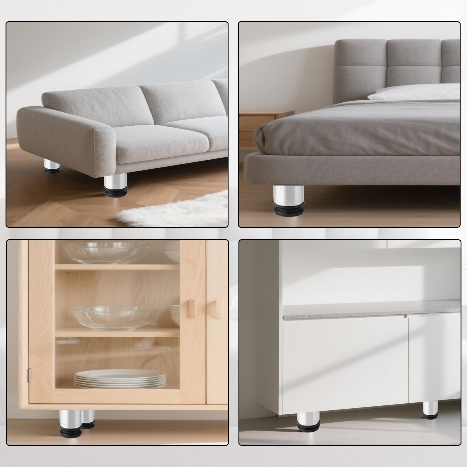 8 Pezzi Piedini Regolabili per Mobili, Piedi Base per Mobili, Gambe per Mobili in Acciaio Inossidabile, per Piedi Letto,Rialzo Letto,Piedini per Divano,Armadietti, Comodini,con Viti