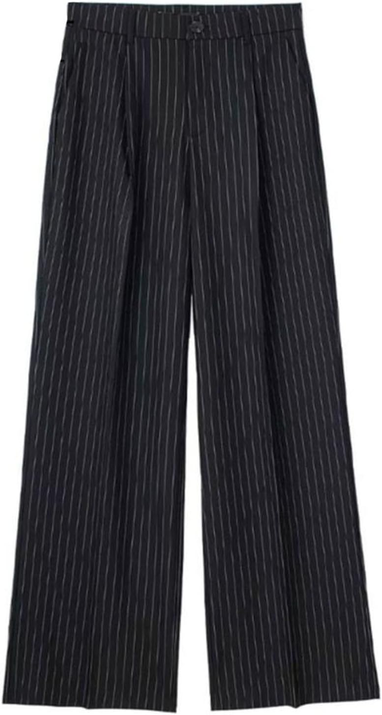 Kelsiop Wide-Leg Pants Women's Summer Spring Fashion High Waist Thin Straight Striped Suit Pants Office Workers