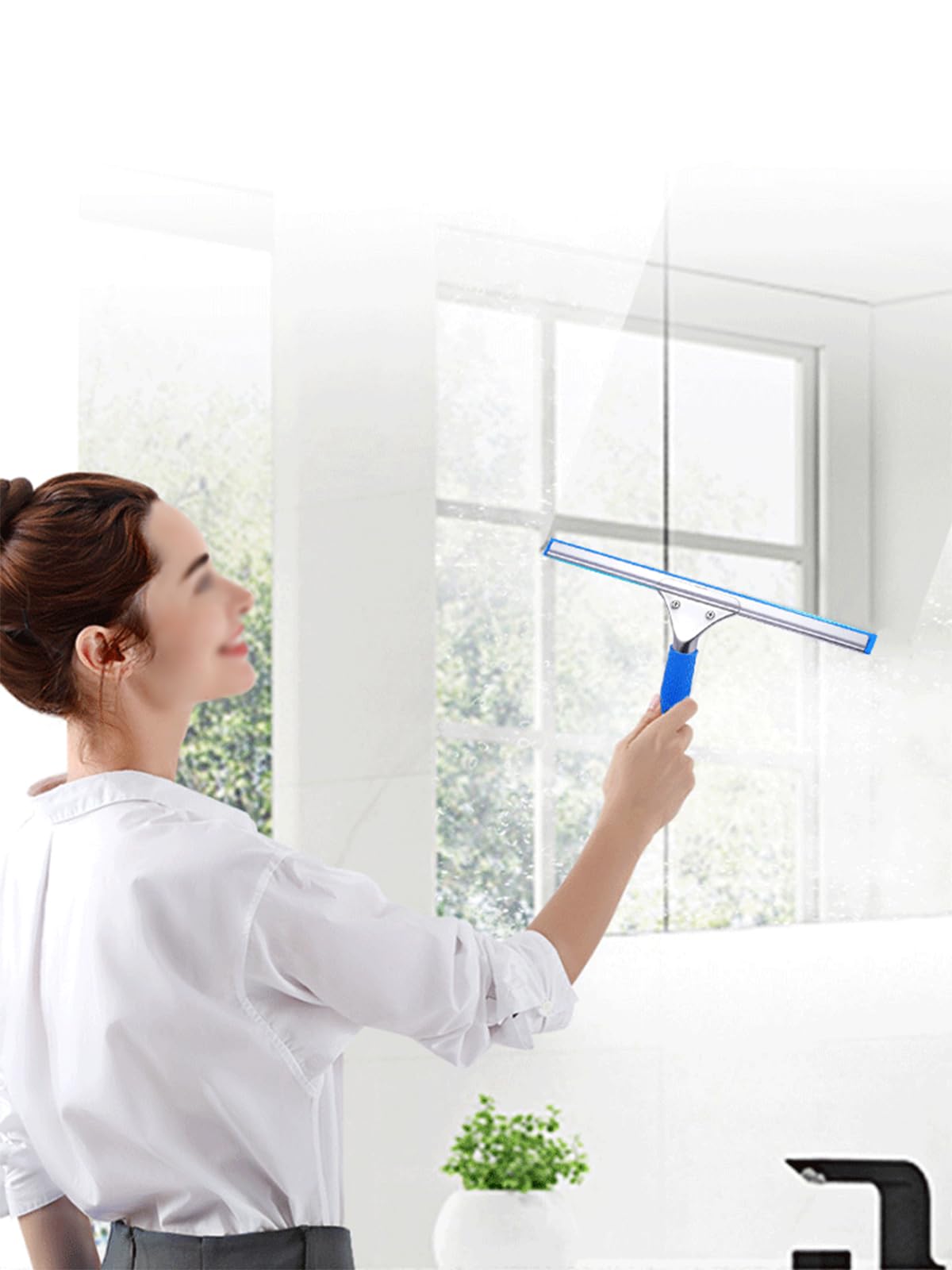 Limpiacristales Largo, Limpia Cristales Mamparas Ducha con Poste de Extensión 6m, Limpiador de Ducha de Goma 35cm para Ducha BañO Espejos Cristales Y Azulejo