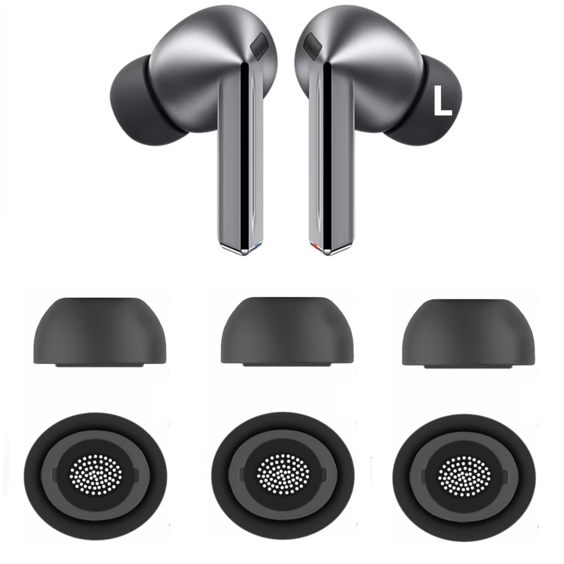 Replacement for Galaxy Buds3 Pro Earbuds Tips Silicone Ear Tips, Galaxy Buds 3 Pro Eartips Large Size 3 Pairs,Black 913b L