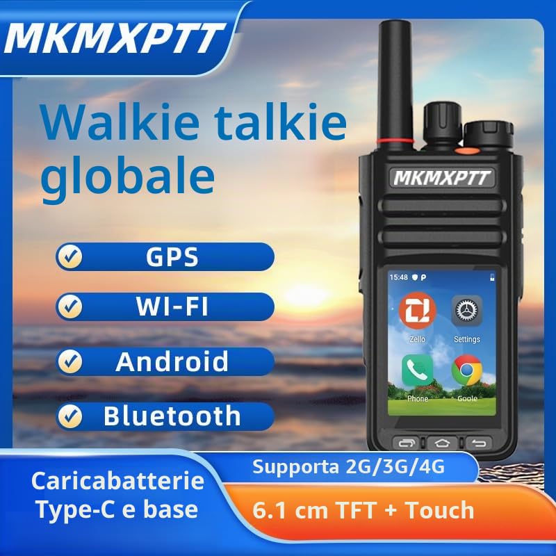 walkie-talkie globale HD, touchscreen TFT da 6,1 cm, Android 9.0, WLAN, Bluetooth, GPS, supporto 2G/3G/4G