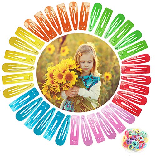 KOMOREBI Snap Hair Clips 36Pcs with Hair Ties 50Pcs Beauty Candy Color Metal Hair Clips for Women girls Kids Toddlers
