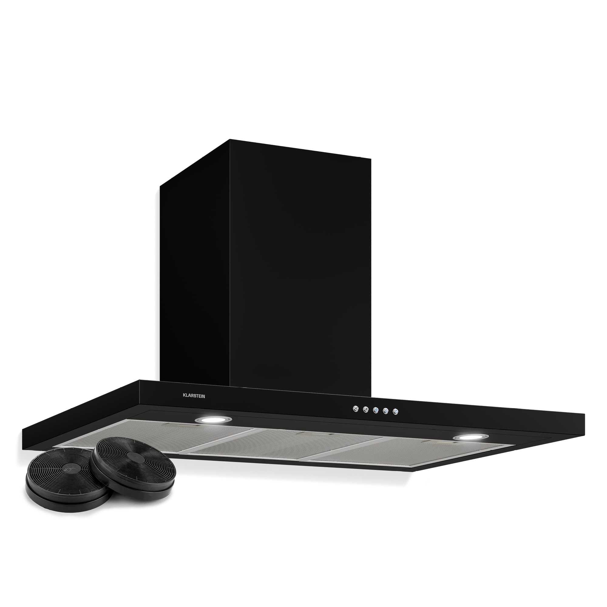 Klarstein Limelight Cappa da Cucina - Cappa Aspirante a Parete con 3 Velocità, Cappa a Muro, 600 m³/h, Schermo Digitale, Luce LED per Piano Cottura, 64 dB, Larghezza 90 cm, Nero