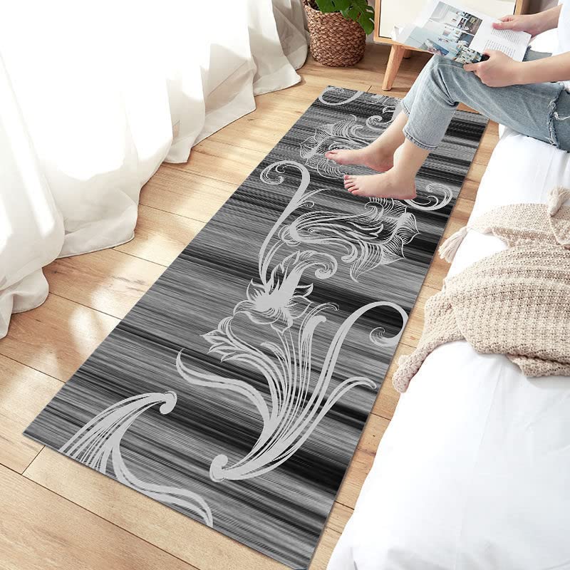 Tapis De Couloir Long Antidérapant 40x380 Cm – Gris Minimaliste, Lavable, Caoutchouc Dos – Siunwdiy