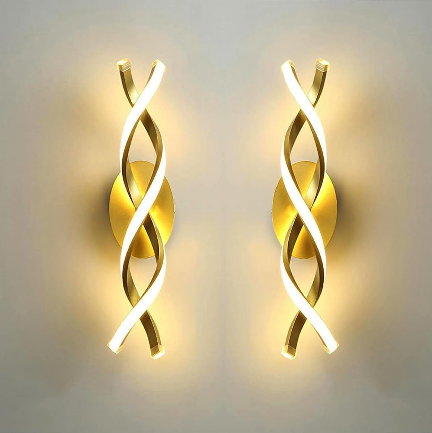 Groeien Pack of 2 | Modern 3 Color LED Wall Sconce Golden Curl Wall Light for Bedroom Living Room Corridor Lighting Fixtures Wall Mount(Warm+Natural+Coolwhite)(GoldenCurl, 2)