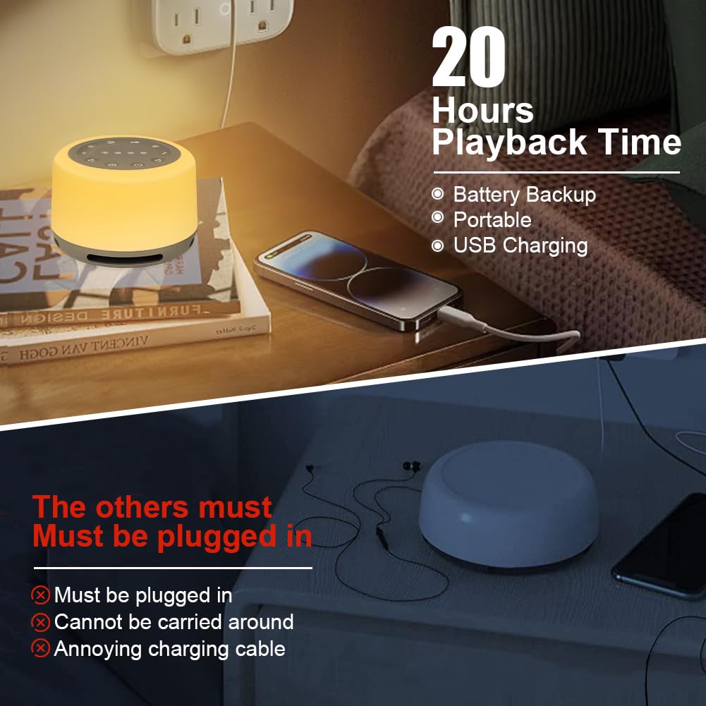 Machine à Bruit Blanc, Appareil De Sommeil Portable à Bruit Blanc, Veilleuse 7 Couleurs Et 24 Sons De Sommeil Apaisants, Machine De Sommeil Rechargeable Par Usb Avec 3 Fonctions De Minuterie