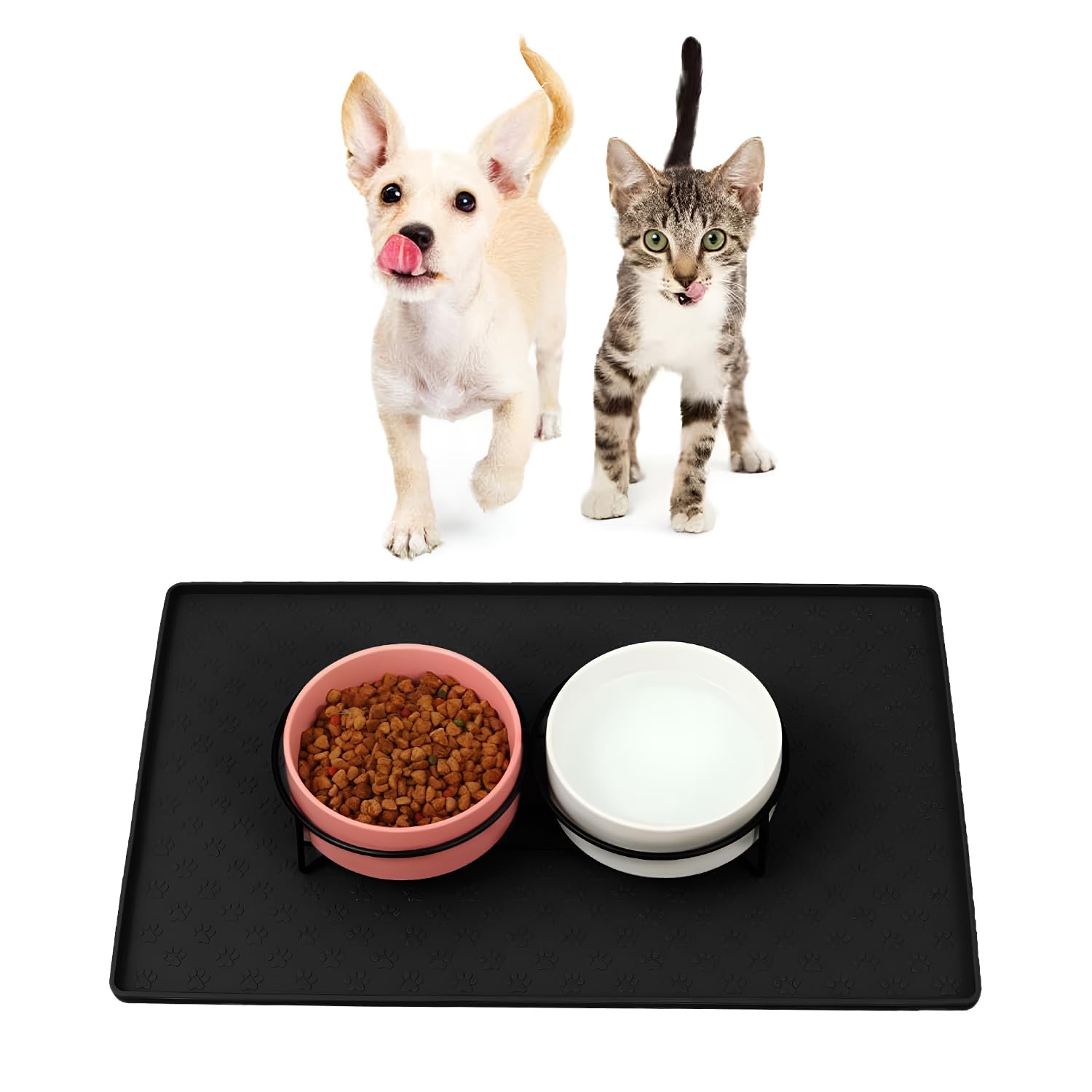 BellamunPet Food Mat,Pet Silicone Bowl Mat,Pet Feeding Mat,Waterproof Dog & Cat Placemat Premium Silicone FDA Grade, Non-stick, Non Slip, Anti Spill Easy Clean Pet Mat (Black)