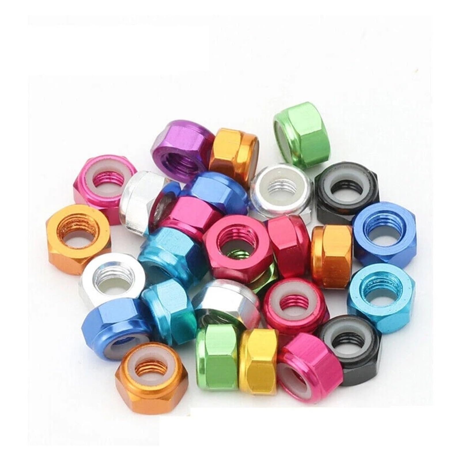 30 Stück Sechskant-Sicherungsmutter aus Aluminiumlegierung, sechseckige selbstsichernde Muttern(Purple,M8 (30pcs))