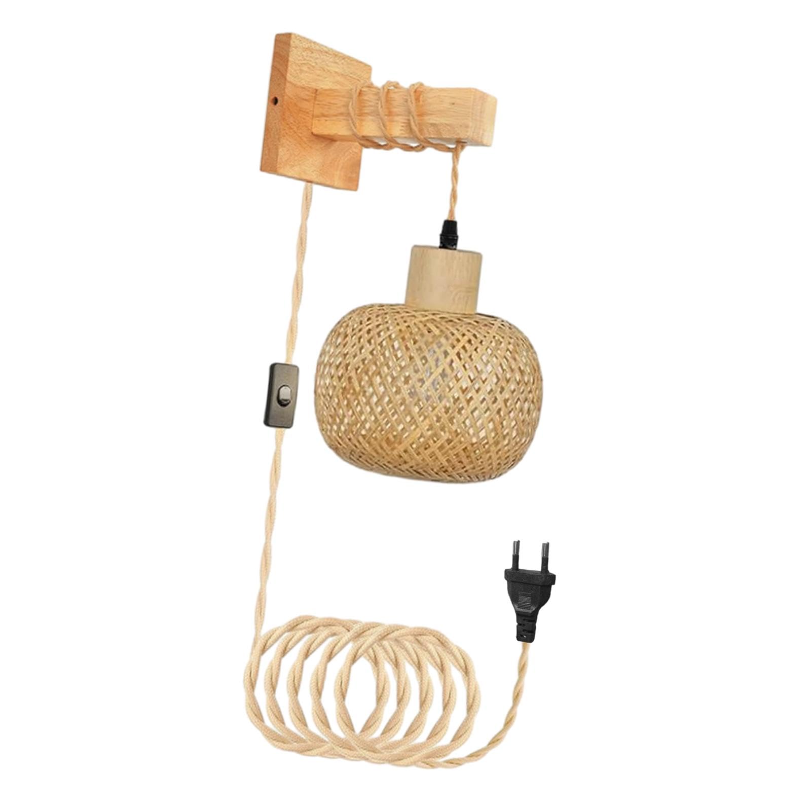 Lámpara de Pared de Bambú, Aplique de Pared, Lámpara Colgante, Tejida a Mano, Portalámparas, Diseño Artesanal para Baño, Comedor, Pasillo,
