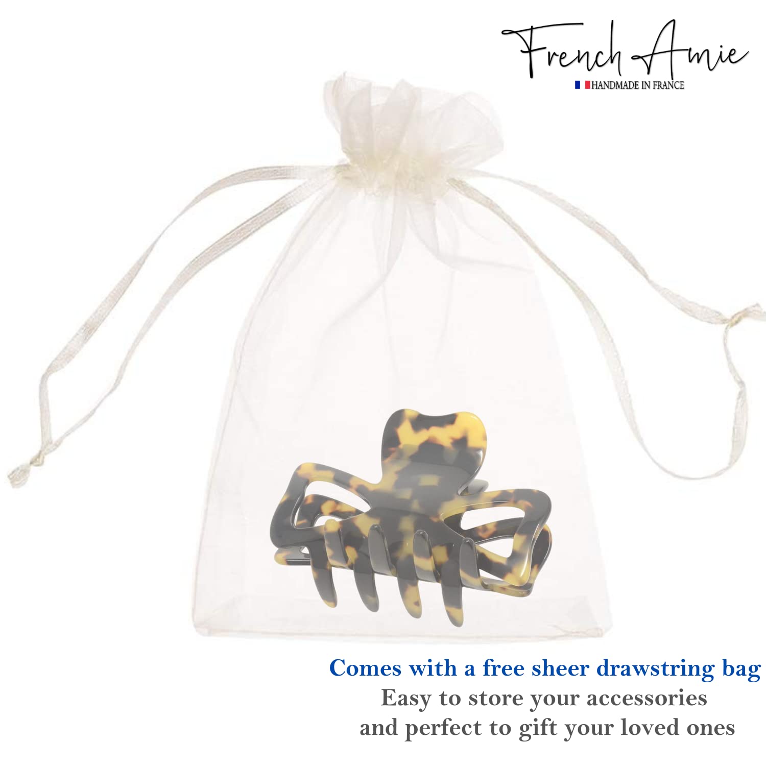French Amie Classic Butterfly Yellow Tokyo 3" Handmade Cellulose Acetate Flexible Jaw No Slip Grip Covered Spring Hair Claw Clip Clamp Clutcher for Women and Girls, Made in France (Tokyo)