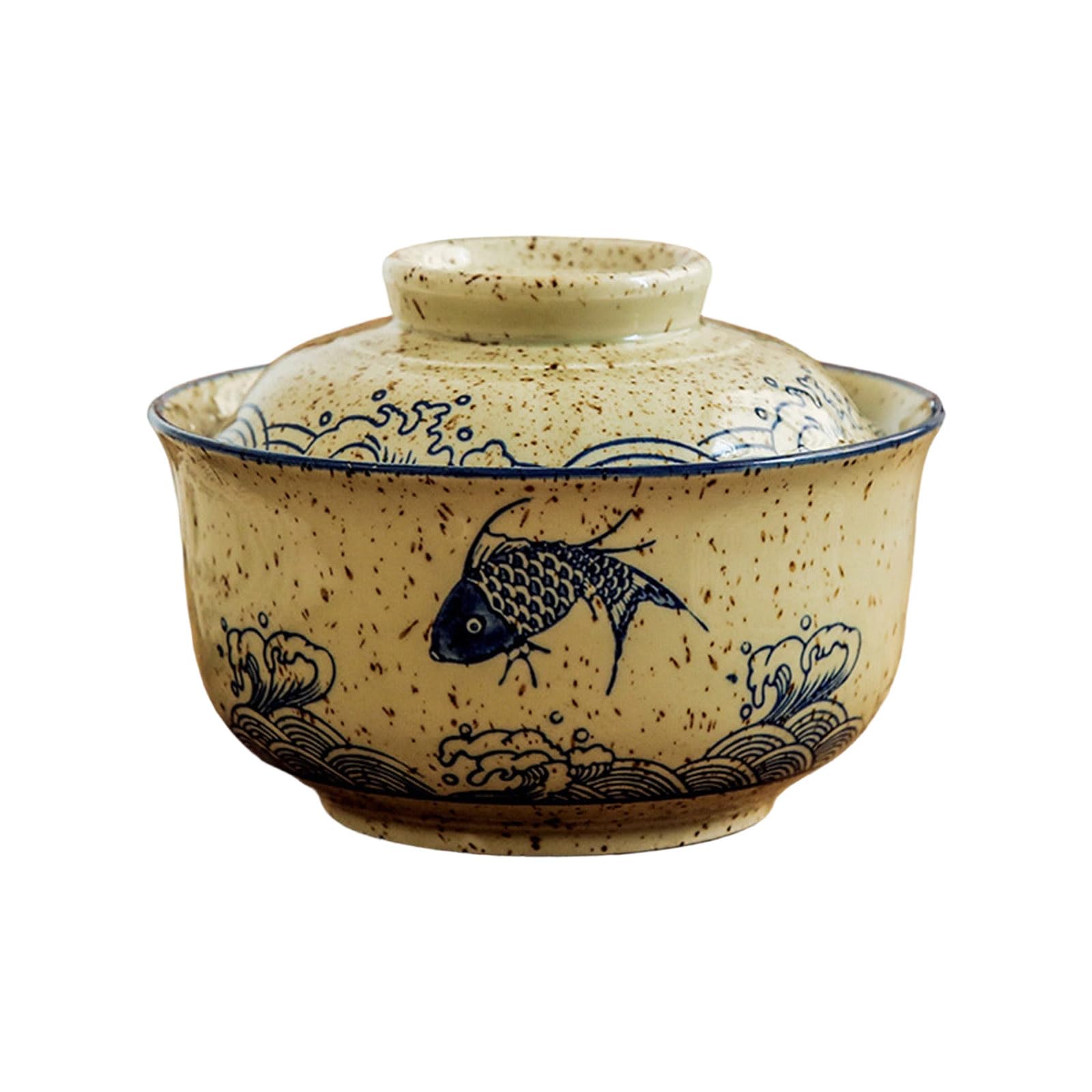 LUCKGONI Microwave Safe Ceramic Ramen Bowl with Lid for Spill Soup Noodles Serving Container in Homes Restaurant Kitchen