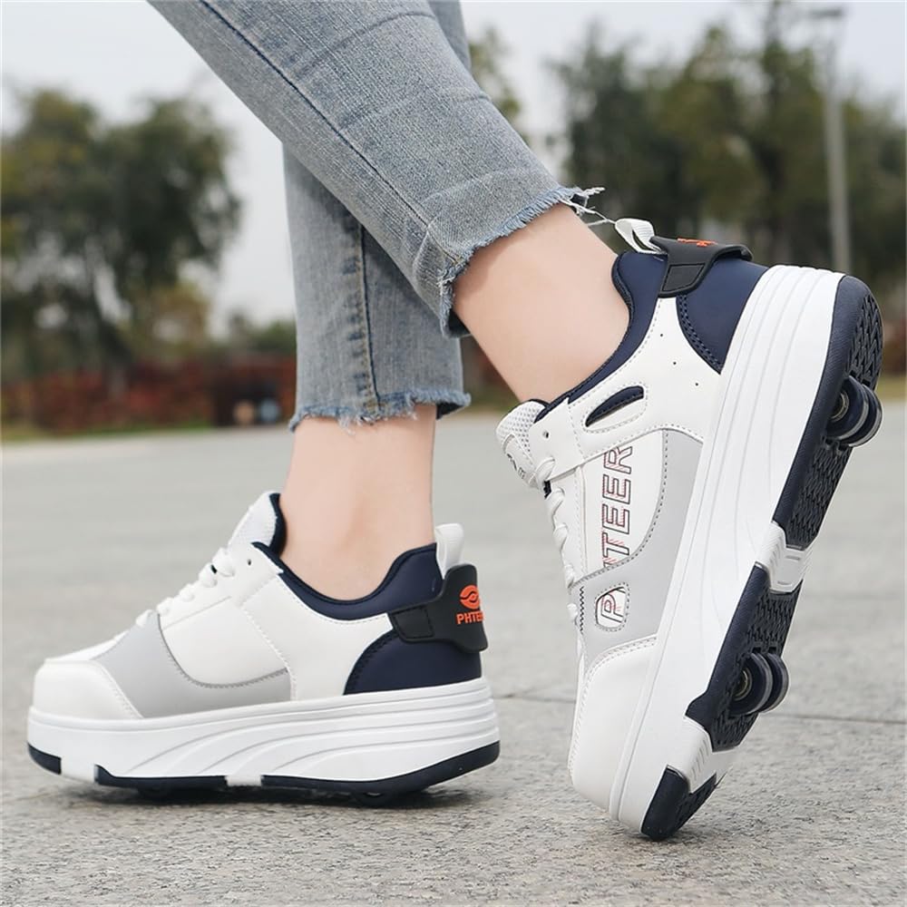 Mateju Zapatos con Ruedas para Niñas Niños, Patines con 4 Ruedas Retráctiles Multiusos 2 en 1, Zapatillas Deportivas al Aire Libre Zapatillas de Skateboarding de Moda