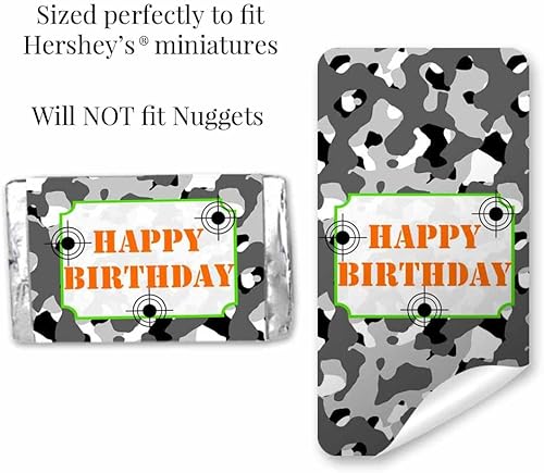 Miniatura 5 de AmandaCreation - Etiqueta láser de camuflaje para fiesta de cumpleaños en miniatura de chocolate para niños, 45 etiquetas envolventes de tamaño 1.4