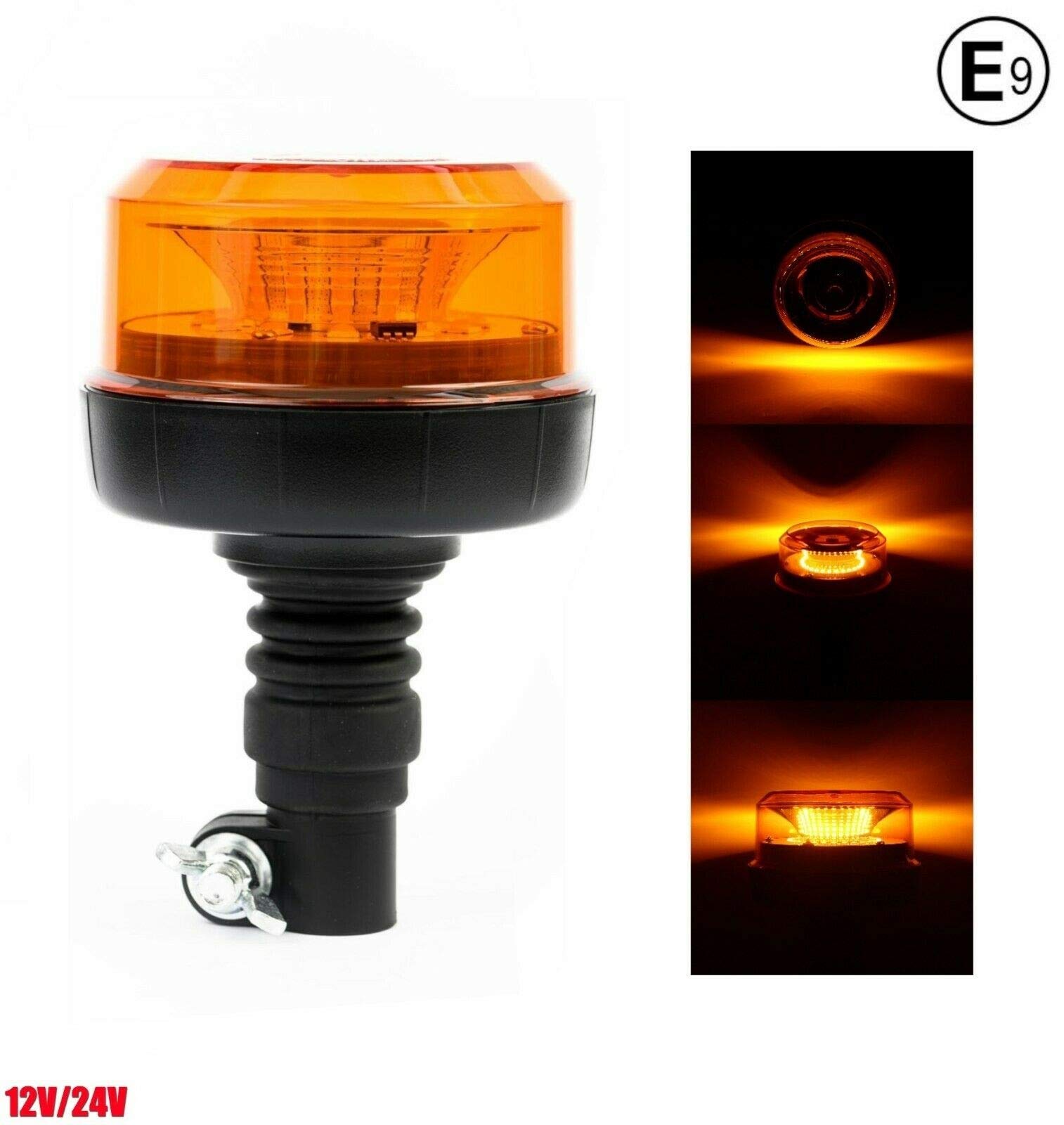 JJ Lot de 2 Gyrophares Led Orange 12V 24V ECE E9 R65 4 Modes d'Éclairage Ambre Tige DIN Flexible Camion Tracteur