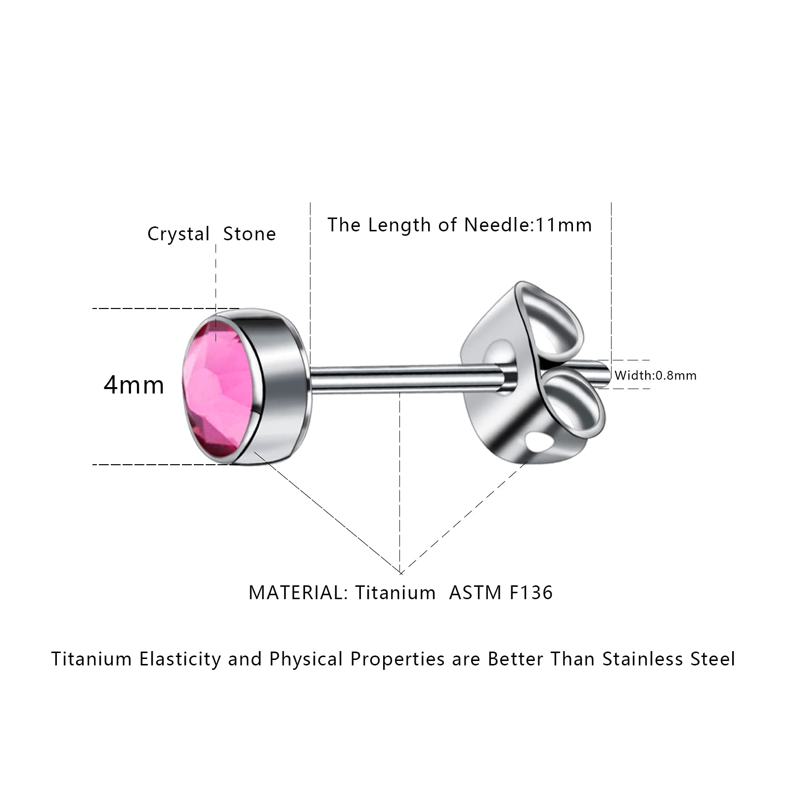 Boucles d'oreilles en titane G23 pour femmes filles boucles d'oreilles hypoallergéniques en cristal de zircone 3mm/4mm/5mm/7mmm boucles d'oreilles pour oreilles sensibles
