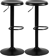 CLP Set of 2 Williston Height Adjustable Bar Stools, Swivel with Footrest, Without Backrest with Metal Frame, Colour: Black