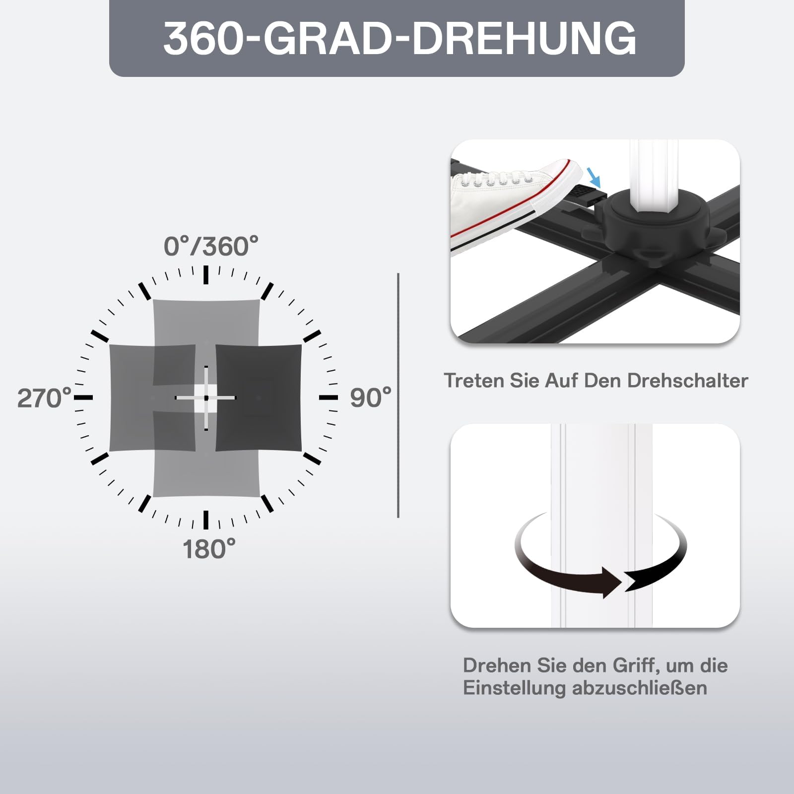 TRIUMPHKEY Sonnenschirm Balkon 300x400x260 cm Aluminium Freischwingender Sonnenschirm mit Kurbel Wasserdichter Gartenschirm,Obere Doppelschicht, UV50+ Sonnenschutz, 360° drehbar, Grau