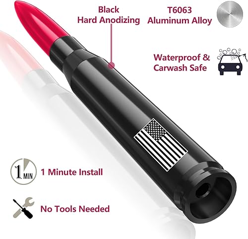 Vista 46 de Antena con válvula de neumático para automóvil y camión, antena corta universal de repuesto con bandera de EE. UU., accesorios para radio Plateado