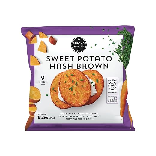 Strong Roots Sweet Potato Hash Browns, 7 Frozen Patties, Vegan & Gluten Free, Low in Sugar, Salt & Saturated Fat, No Trans Fat