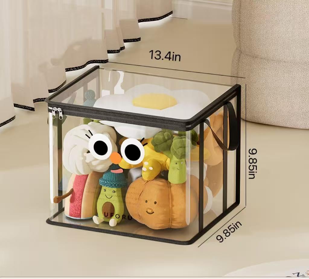 Book Storage Bag,Zippered PVC Plastic Toy Storage Bag,Ideal For Organizing Plush Toys,Books And Clothing，Transparent Plastic Storage Box(Black 1 Piece)