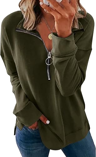 Women's casual 1/4 zip pullover long sleeve collar sweatshirt