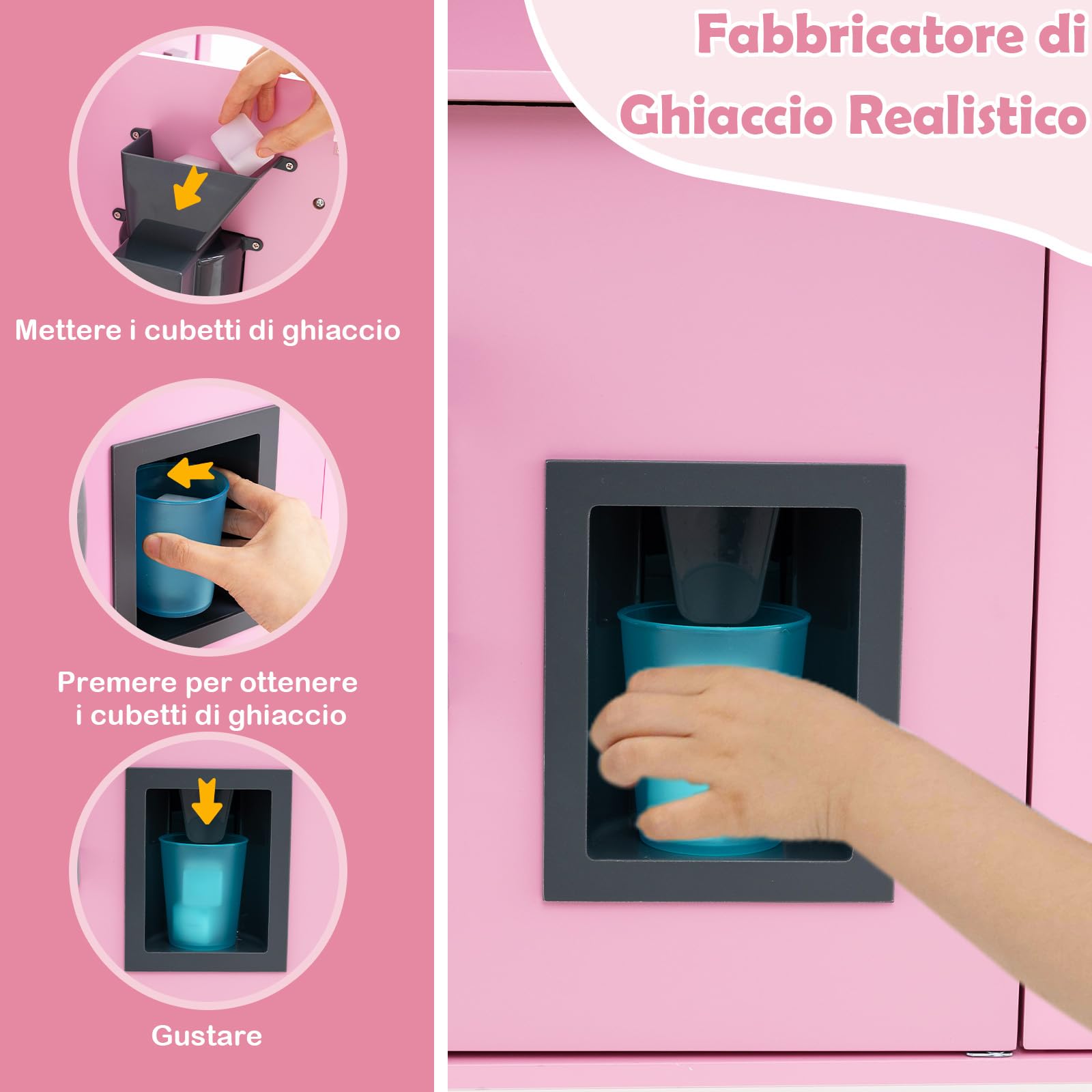 RELAX4LIFE Cucina Giocattolo per Bambini, Gioco Cucina in Legno con Microonde, Forno, Rubinetto, Lavello e 18 PCS Accessori, Mini Cucina per Bambini 3 4 5 6 Anni (Rosa)