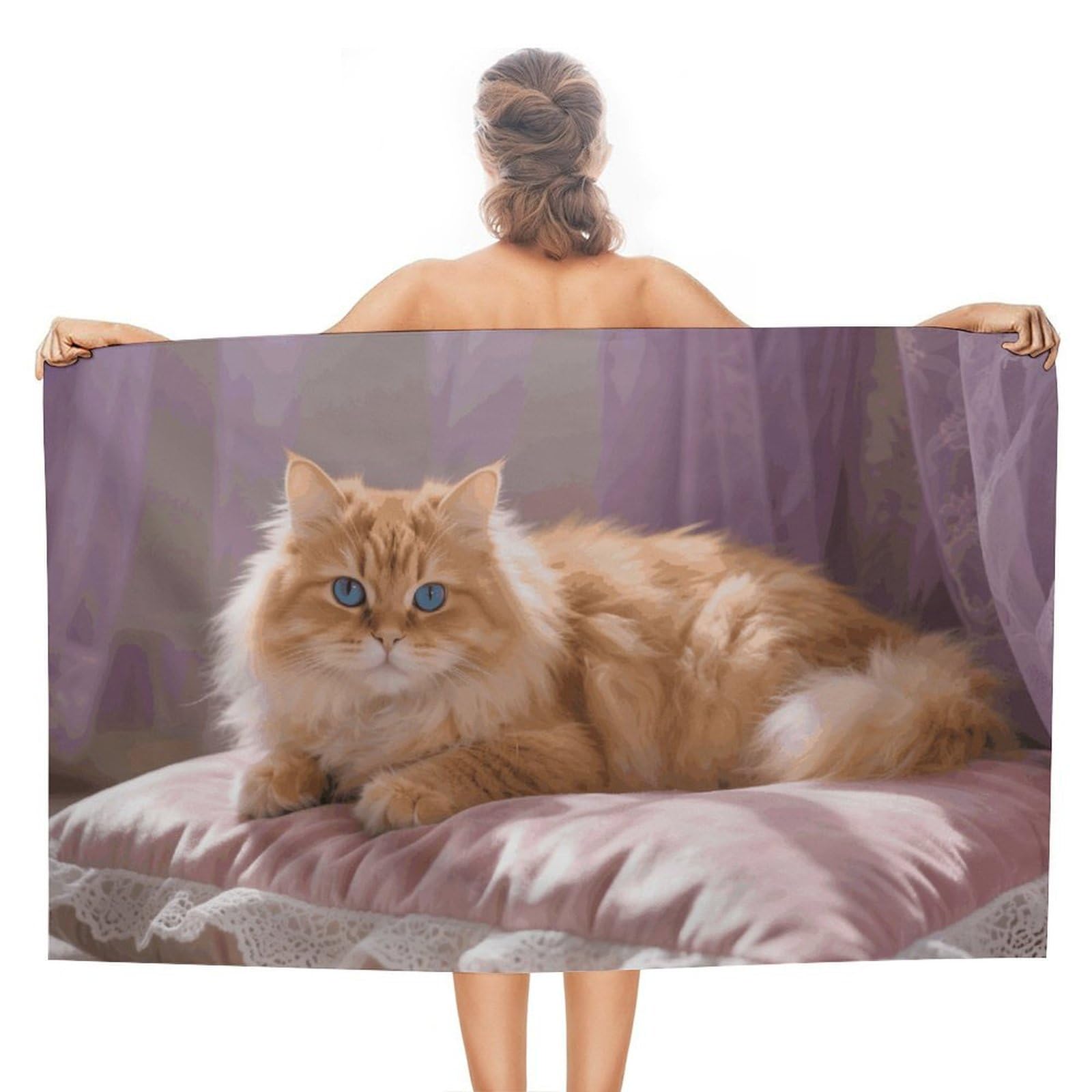 asbwuo Cat on Pillow Beach Towels Extra Large Quick Dry Absorbent