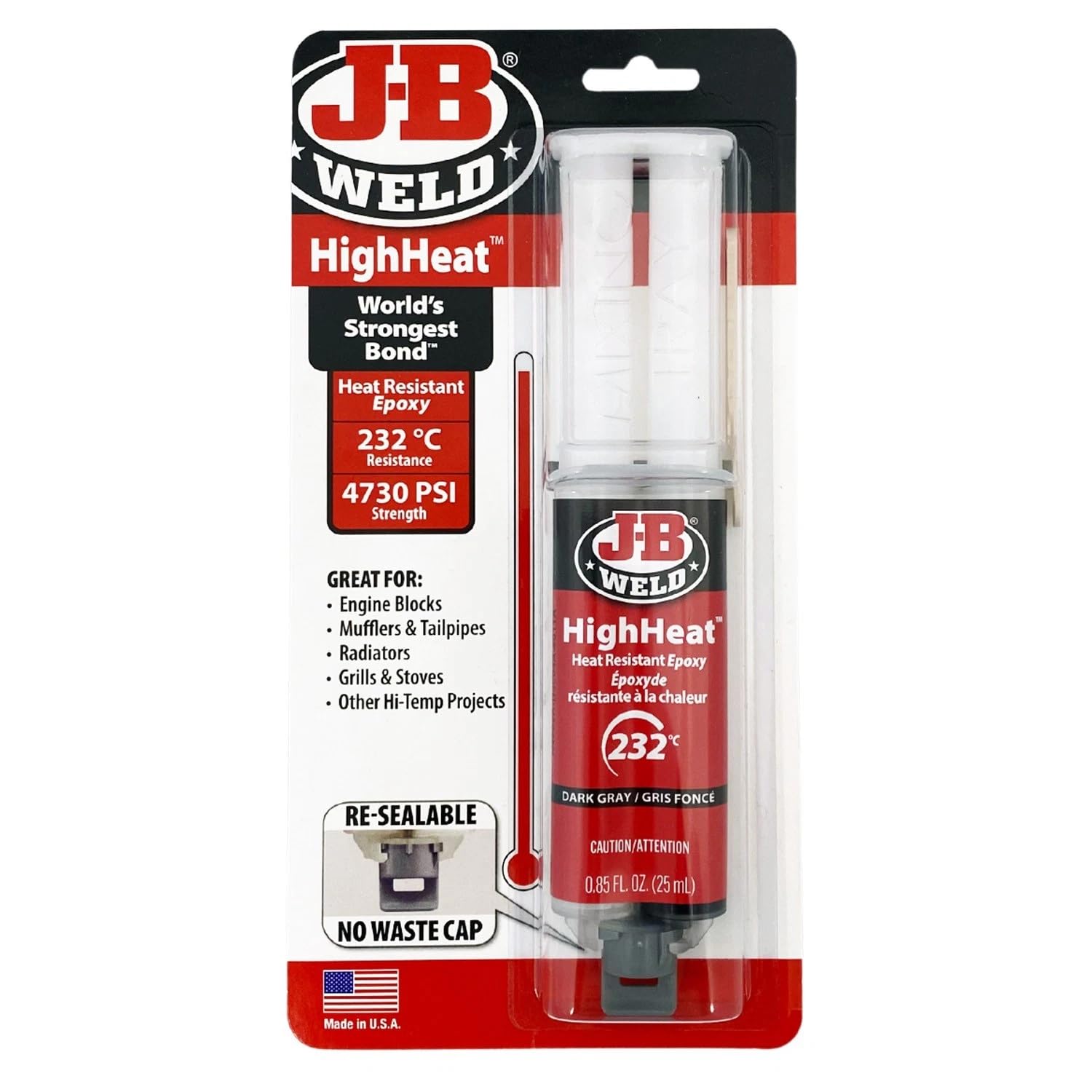 HighHeat Heat Resistant Epoxy Adhesive 25ml Syringe - Metal Bonding and Gap Filling - 232°C Heat Resistance, Fuel Resistant - Muffler Tailpipe Radiator Exhaust Repairs - 50197UK