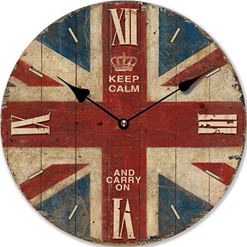 Tinas Collection Horloge Murale Drapeau Angleterre Union Jack 30 cm de diamètre Horloge de Cuisine sans tic-tac