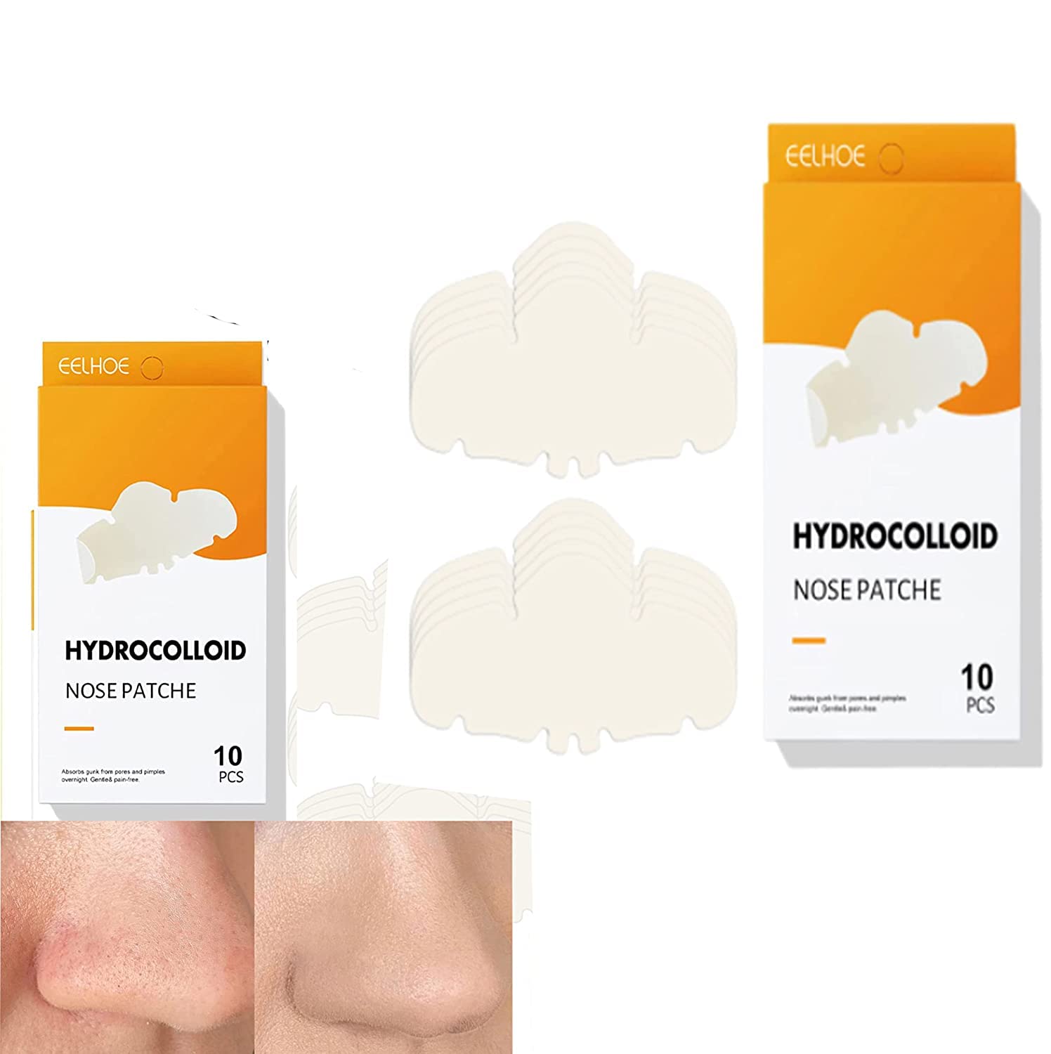 Nose Strip, Pimple Patche, Nose Sticker, Mighty Patch, Zits Strip, Hydrocolloid Patche, for Nose Pore, Zit, and Oil, Dermatologist, Approved Overnight Pore Strips to Absorb Acne Nose Gunk (10 Pcs)