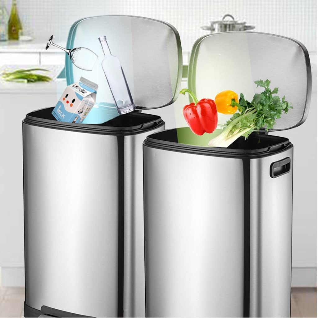 Gold Stainless Steel Trash Can 13 Gallon (50L) Large Kitchen with Hands-Free Foot Pedal, Quiet Close Lid & Odor-Proof Design - Removable Inner Bucket for Office, Hotel, Dorm Room