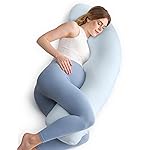 Momcozy Pregnancy Pillows for Side Sleeping, J Shaped Maternity Body Pillow for Pregnancy, Soft Pregnancy Pillow for Head Neck Belly Support, Blue