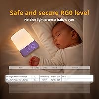 Vista 2 de Lyridz Luz nocturna LED para guardería con reloj, lámpara de mesa portátil para lactancia materna para bebé con control remoto, batería recargable
