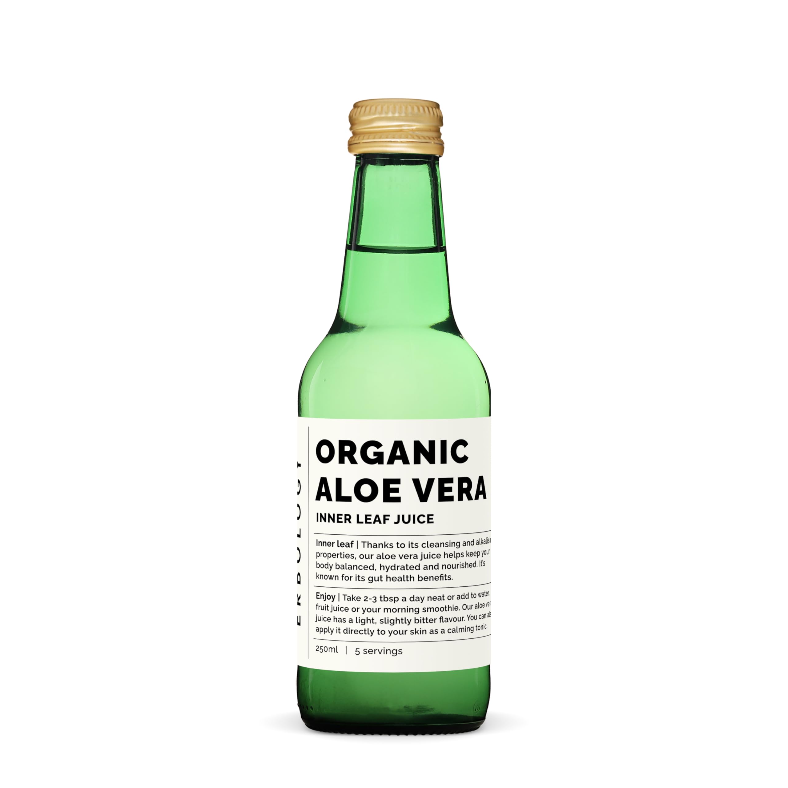 Erbology Organic Aloe Vera Inner Leaf Juice 250ml - Acemannan Polysaccharides > 1600mg/l - Supports Immunity and Gut Health - Sustainably Sourced in Spain - Unfiltered and Undiluted - No preservativesEU OrganicUSDA Organic