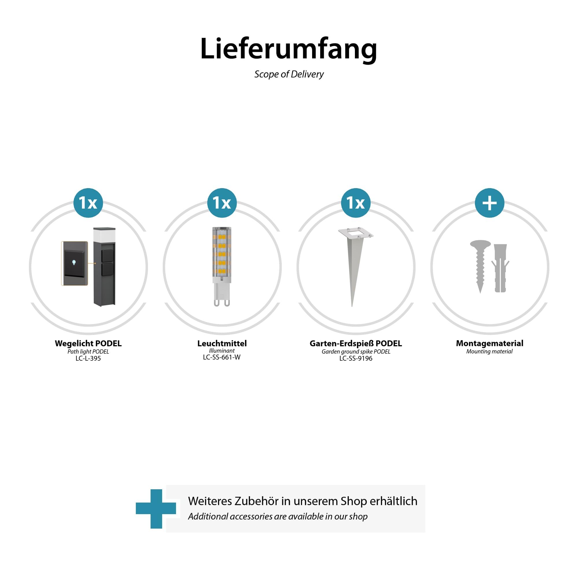 ledscom.de Słupek oświetleniowy PODEL z kolcem uziemiającym na zewnątrz, Smart Home, 39cm, antracyt, 2 gniazda, z żarówką G9, 596lm, biały