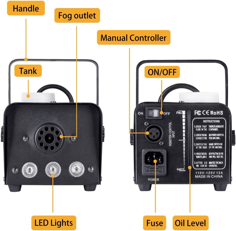 Fog Machine GECKO Smoke Machine Hood Portable LED Light With Wired and Wireless Remote Control, Fast Heating, Suitable for Parties, Christmas, Halloween and Wedding