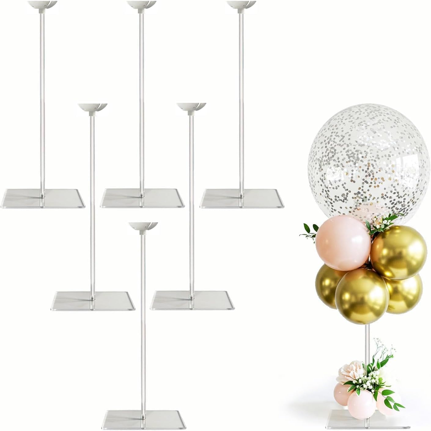 Akrylowe stojaki na balony wielokrotnego użytku, przezroczysty, regulowany zestaw uchwytów na drążki na stół, urodziny, dekoracje weselne (6 sztuk, 40 cm)