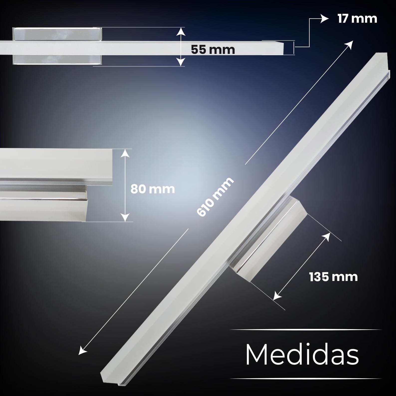 LED ATOMANT Applique Cromata per Bagno 60 cm, 16W, Colore Bianco Freddo (6500K), 1600 Lumen