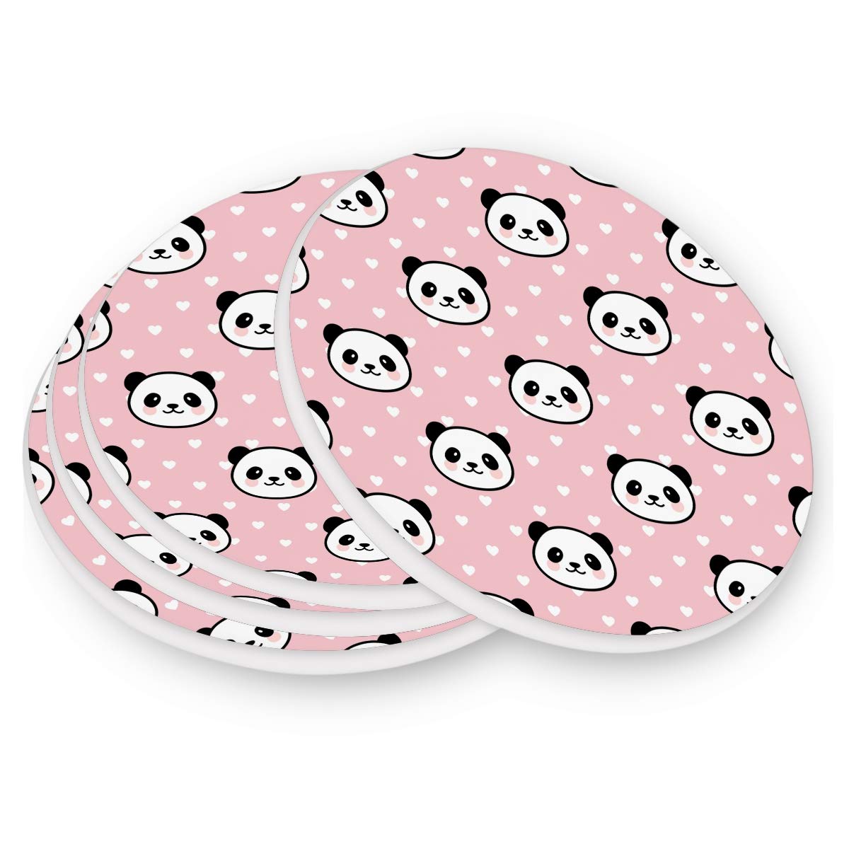 visesunnyvisesunny Cute Panda Cartoon Pattern Drink Coaster Moisture Absorbing Stone Coasters with Cork Base for Tabletop Cup Mats Protect Furniture from Spills,Scratches,Water Rings & Damage, 4 Pieces