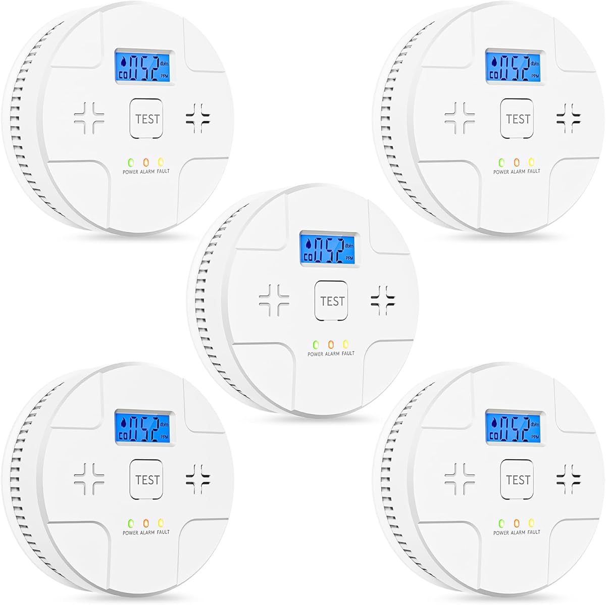 5 Packs,Smoke Detector Carbon Monoxide Detector Combo,2-in-1 Detection,85 dB Alarm,LED Indication,LCD Digital Displays,Battery Operated,(Includes 3 x 1.5V AA Batteries),Easy to Install,Portable Use