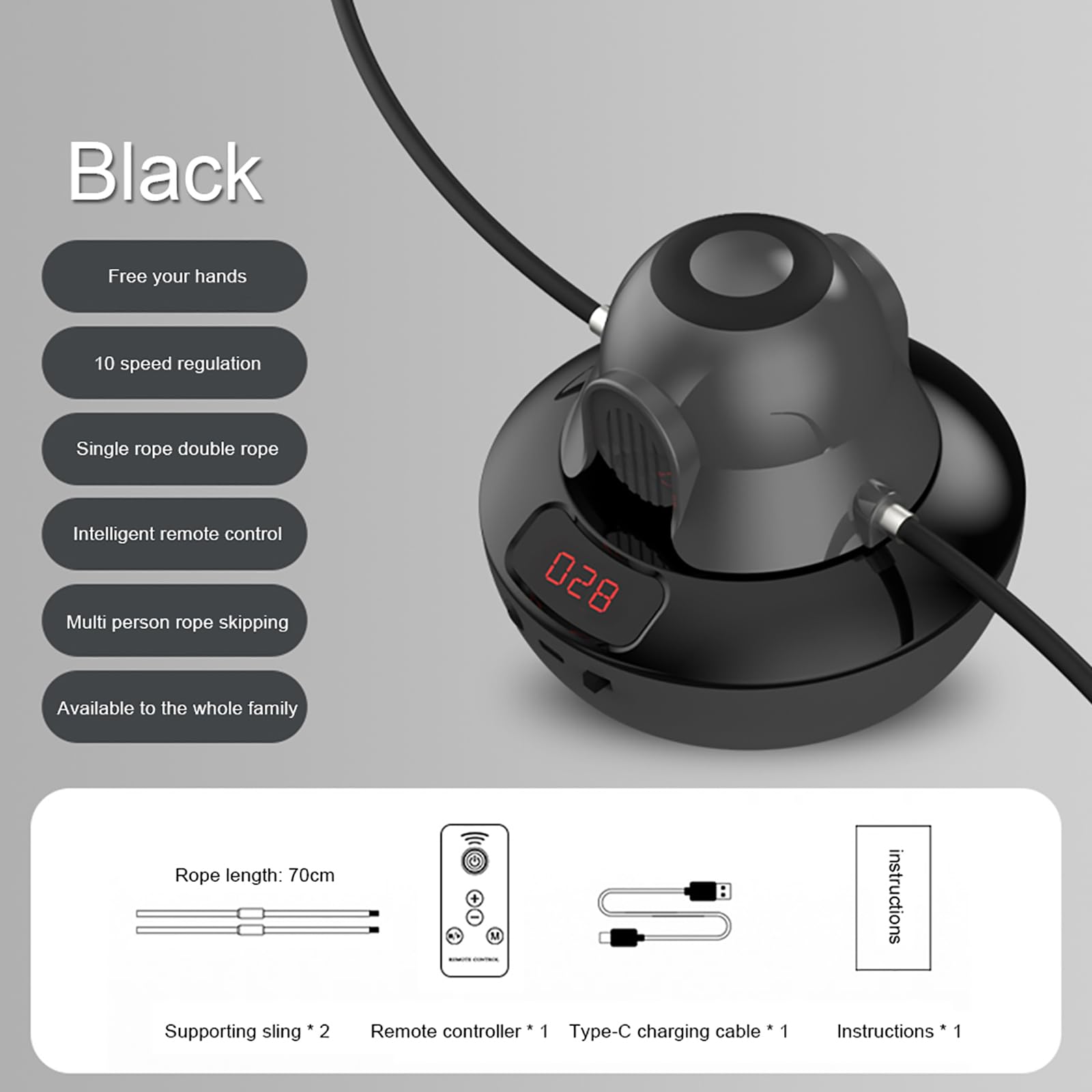 Máquina Eléctrica Para Saltar A La Comba, Inteligente Para A Con Contador En Pantalla LED Y Mando A Distancia, Ajuste De Velocidad 1 A 10 Niveles Recargable