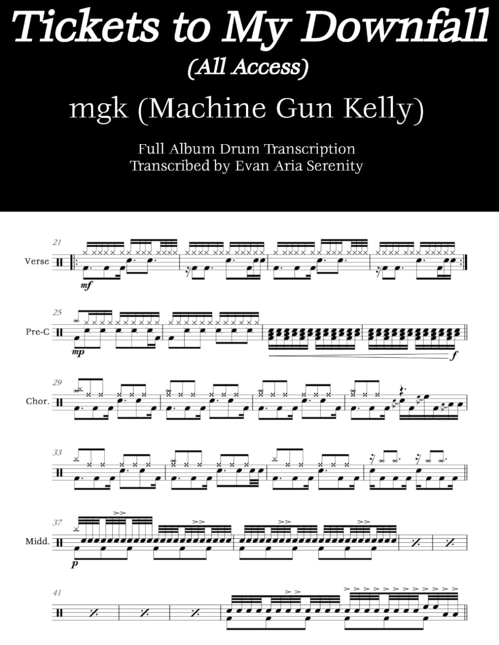 Tickets to My Downfall Drum Transcription MGK Partition Tab