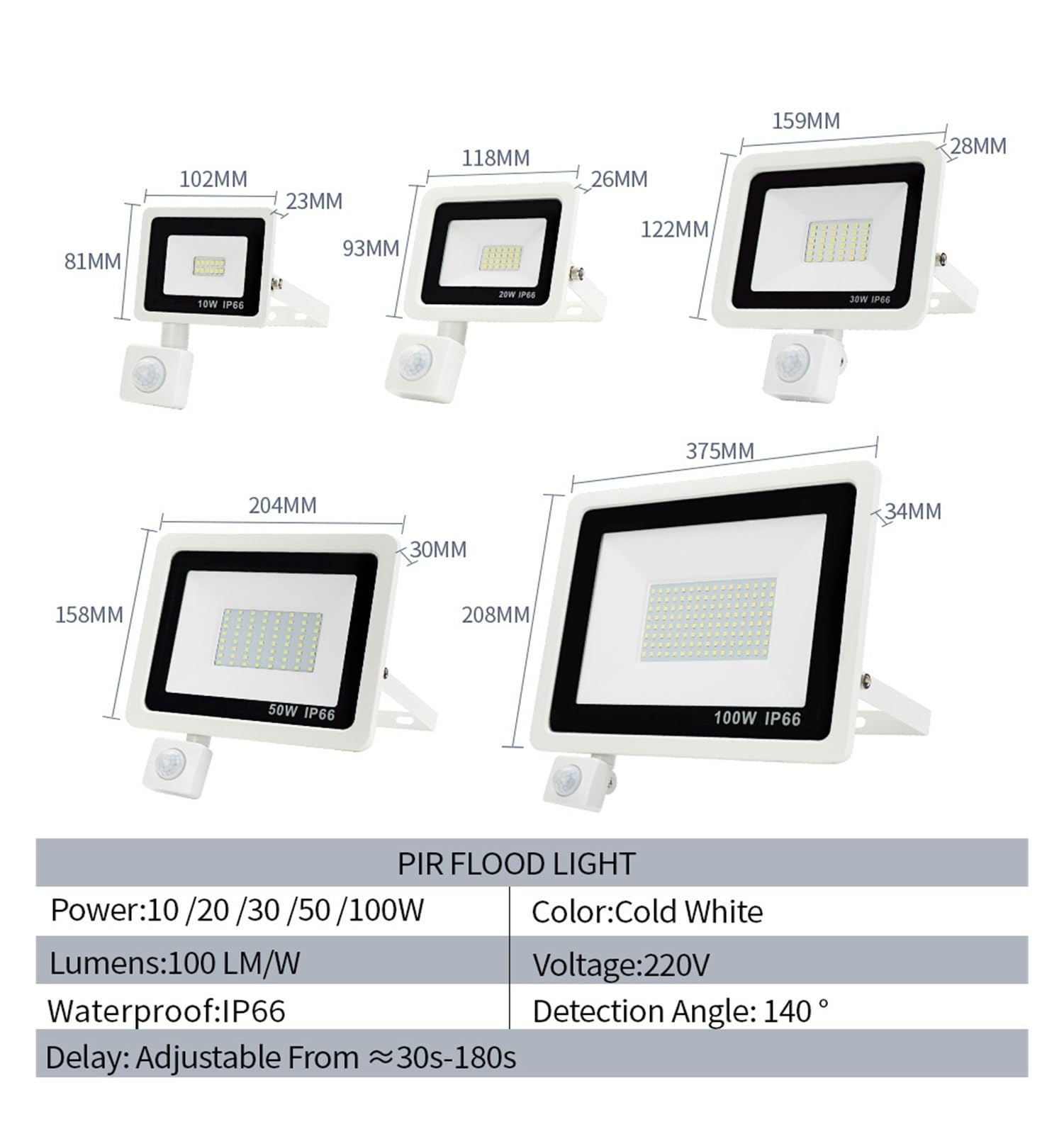 Focos exteriores, Reflector LED Con Sensor De Movimiento PIR, 30W, 50W, 100W, Blanco Frío Y Cálido, Resistente Al Agua IP66, Iluminación Inducción For Exteriores(Cold White,Motion Sensor,30W)