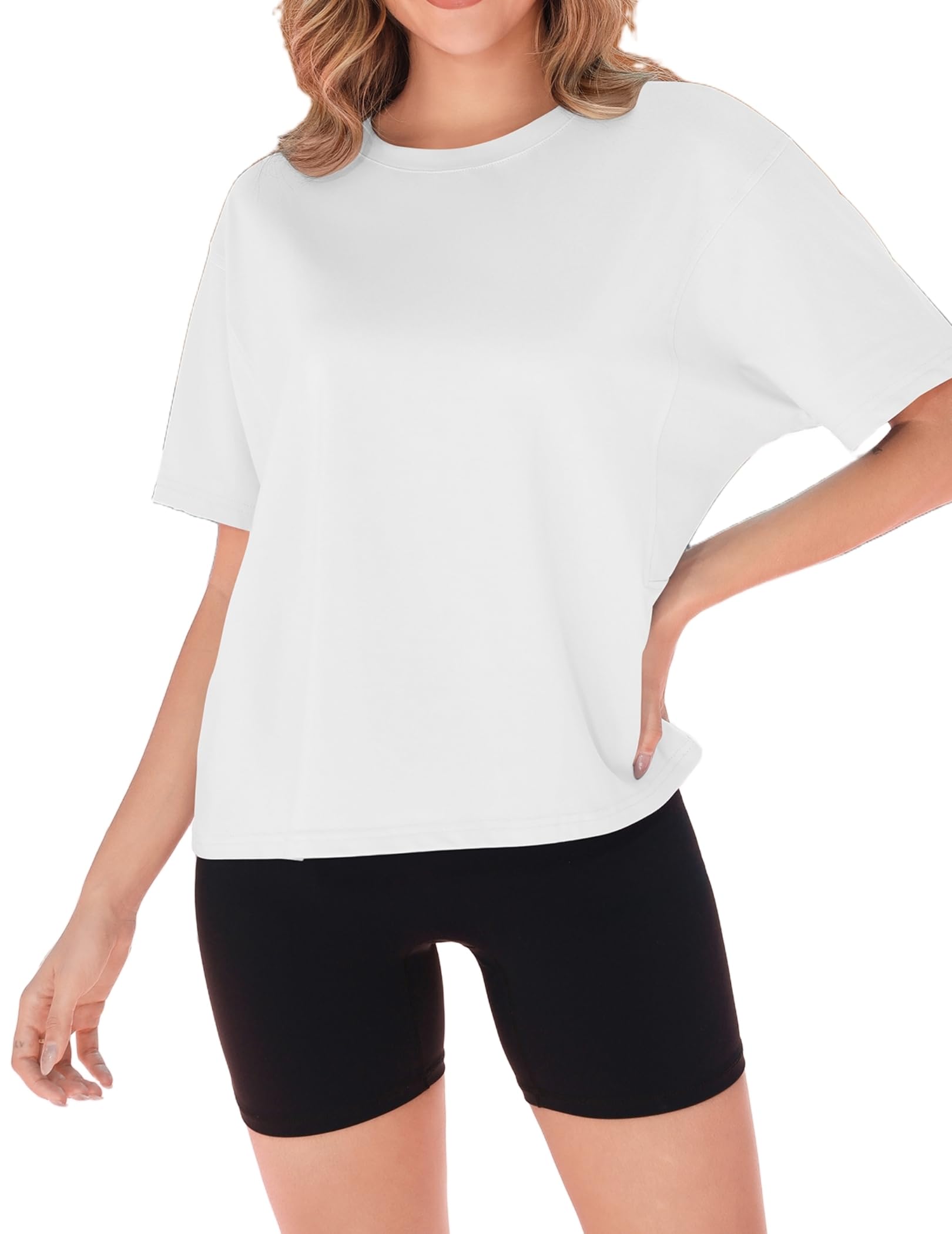 ZEAGOO Damen Oversize T Shirt Halbarm Rundhals Sport Shirts Sommer Casual Locker Basic Tshirt Square Naht